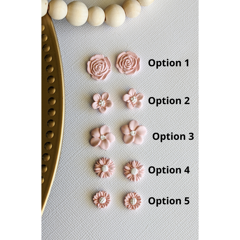 Pink Floral Clay Stud Earrings