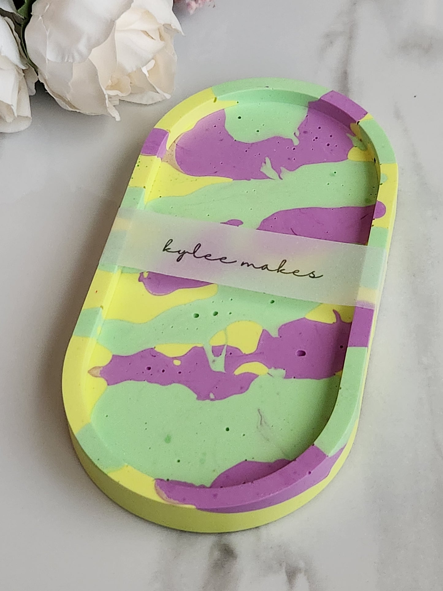 Neon Marbled Oval Tray