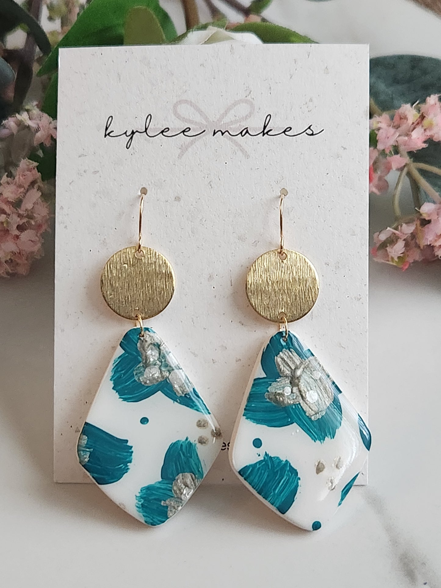 Painted Teal & Gold Dangles