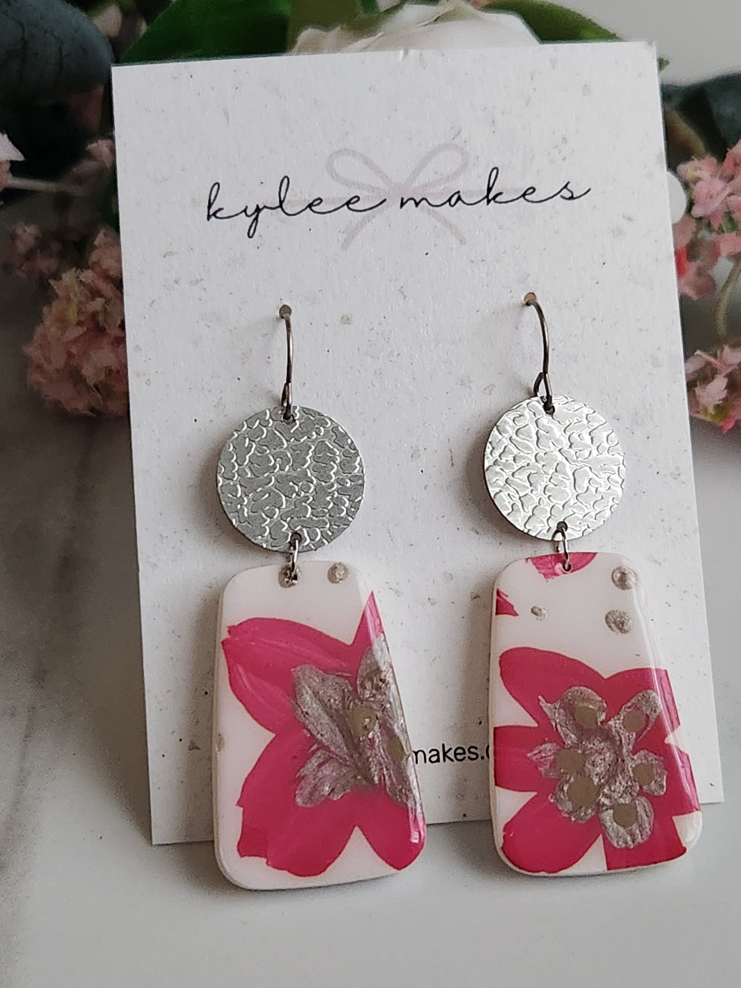 Painted Pink & Silver Dangles