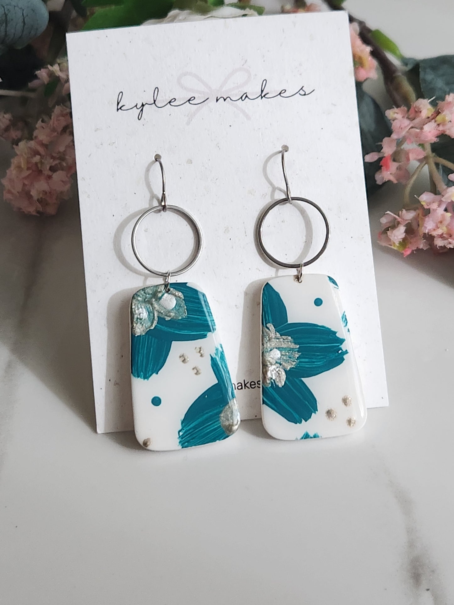 Painted Teal & Silver Dangles