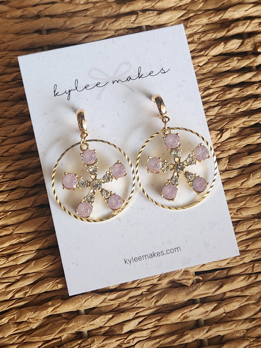 Dangle Earrings | Pink Gem Flower