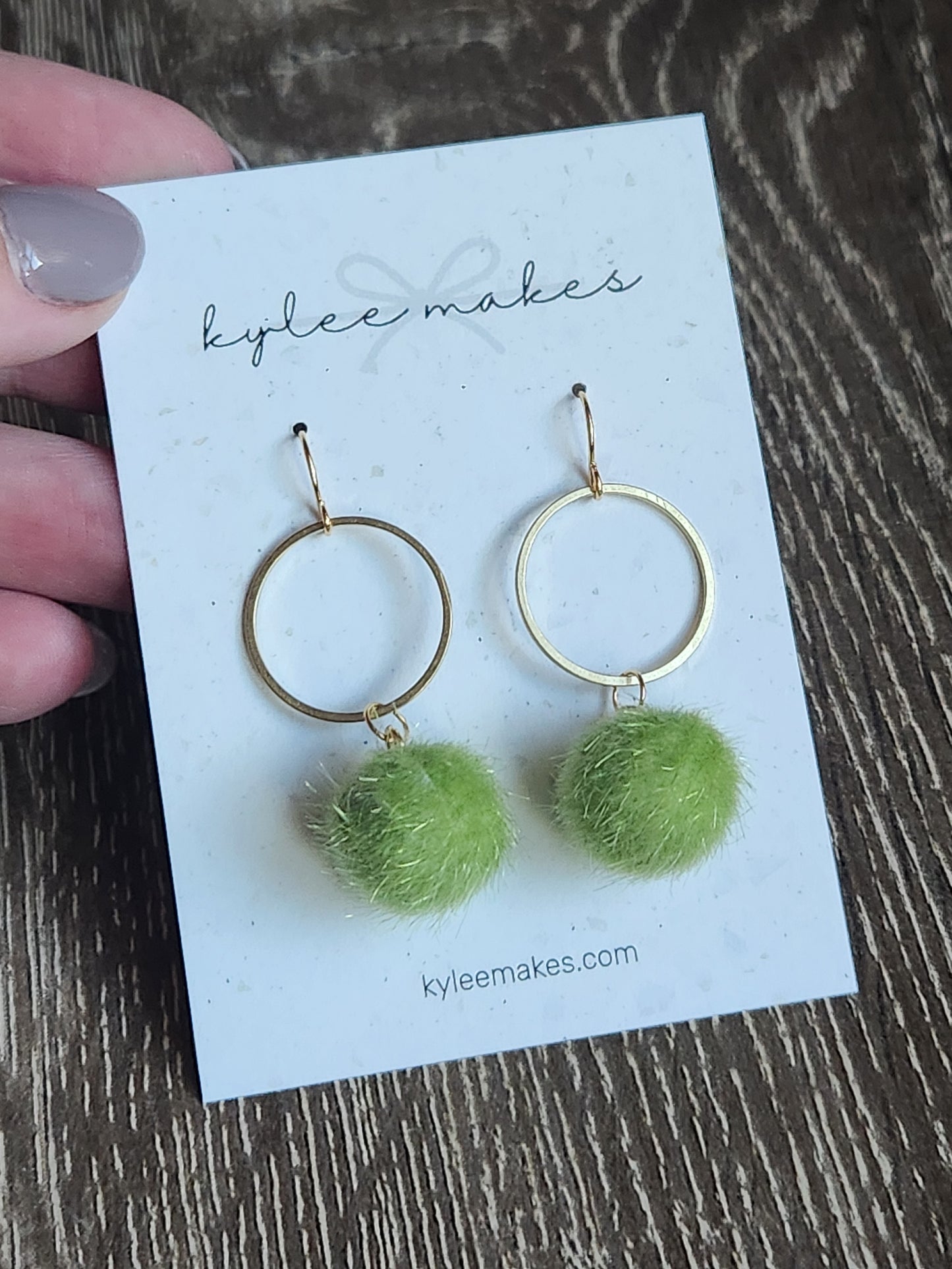 Green Fuzzy Dangle Earrings