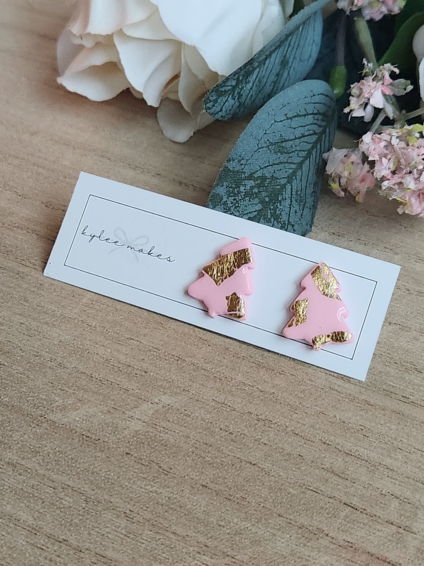 Pink & Gold Tree Stud