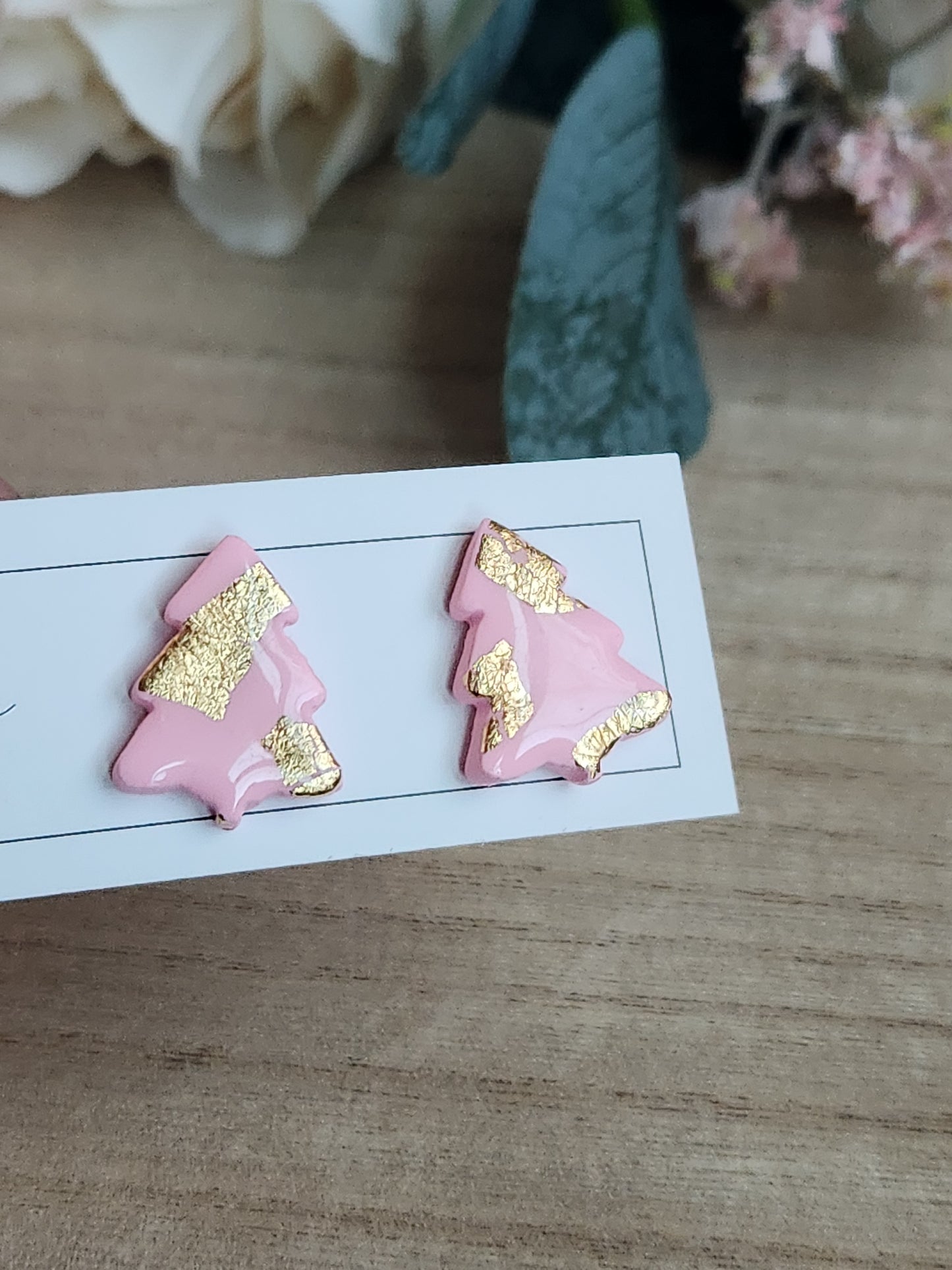 Pink & Gold Tree Stud