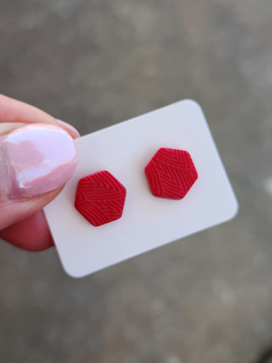 Red Hexagon Stud Earrings