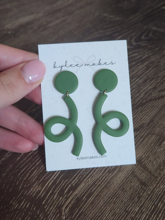 Olive Green Curl Dangle Earrings