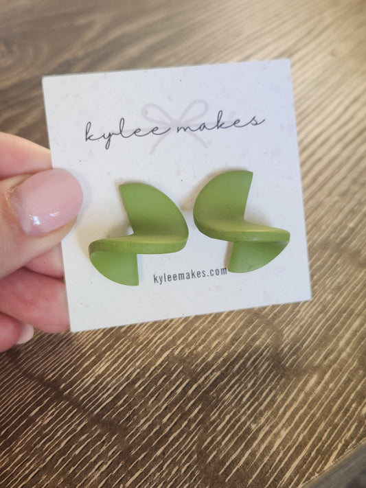 Twist Stud Statement Earrings - Avocado