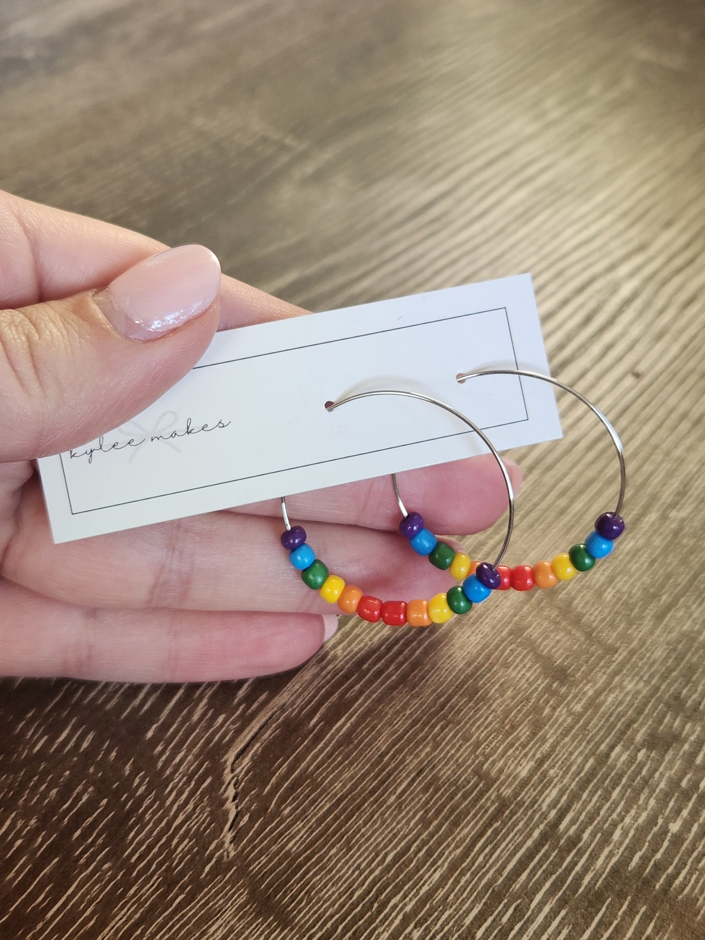 Rainbow Beaded Hoops