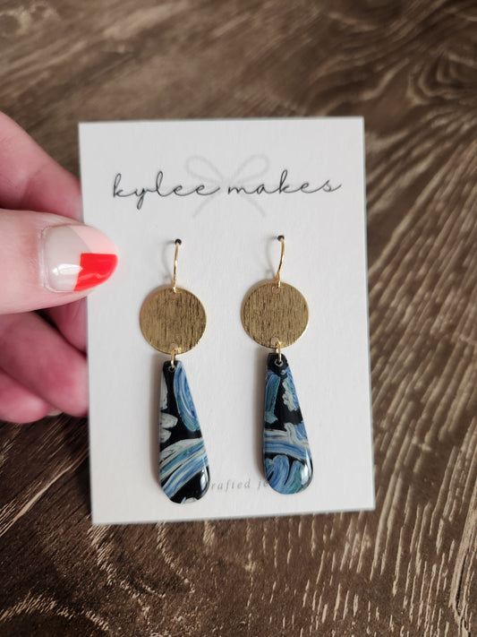 Black/Blue Marbled Dangle Earrings