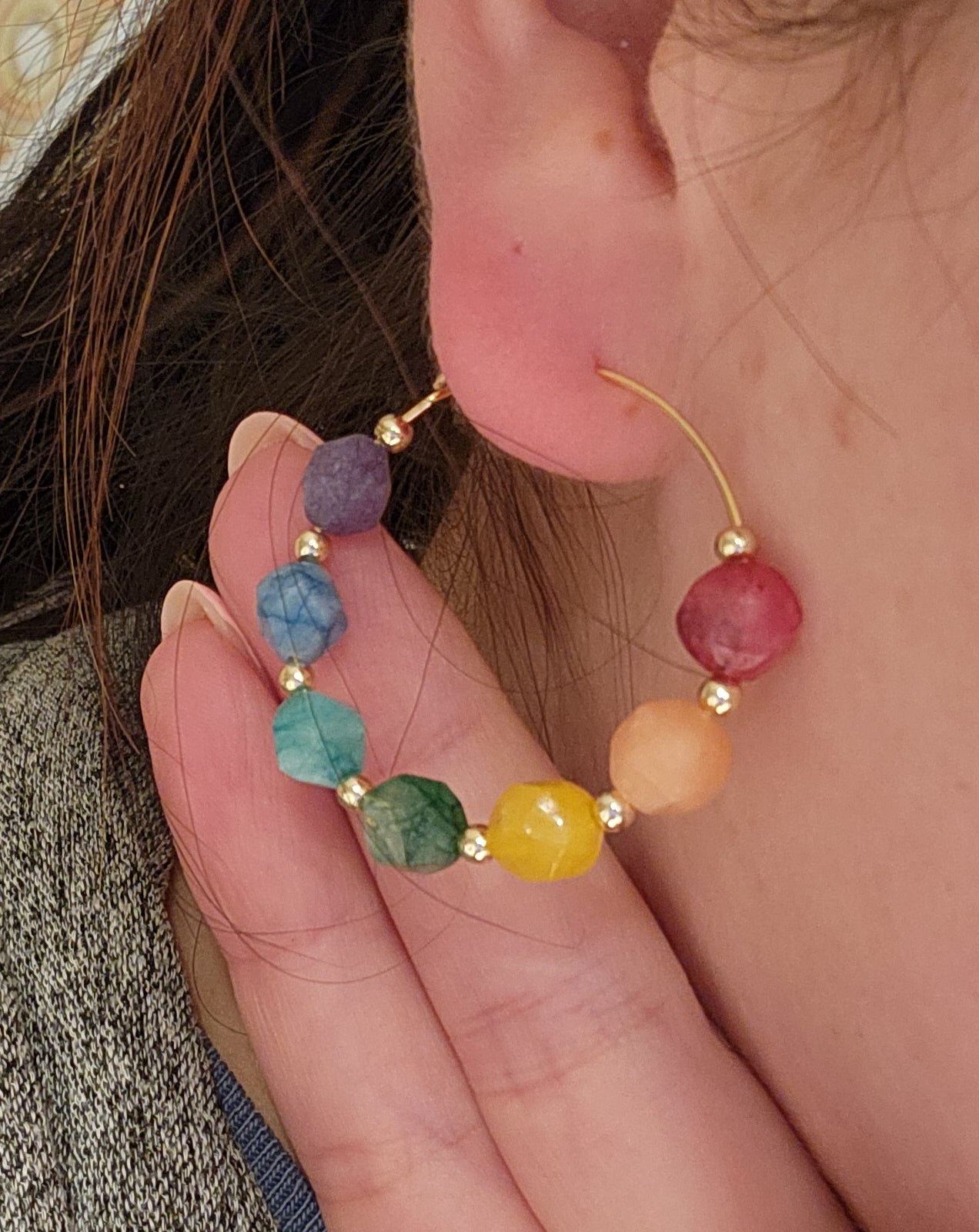 Rainbow Beaded Hoop Earrings