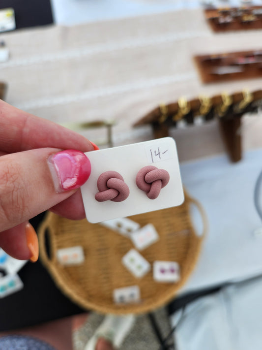 Dusty Pink Knot Stud Earrings