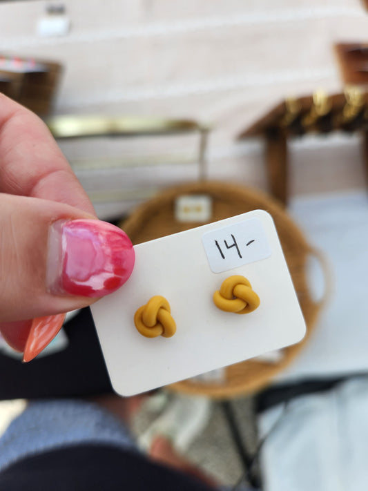Mustard Mini Knot Stud Earrings