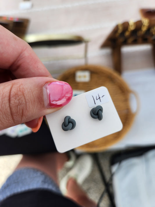 Charcoal Mini Knot Stud Earrings