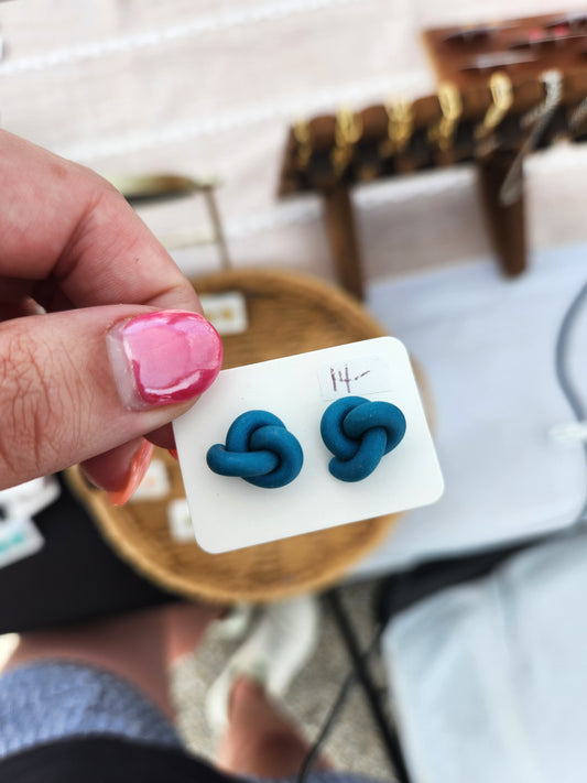 Shimmer Teal Knot Stud Earrings