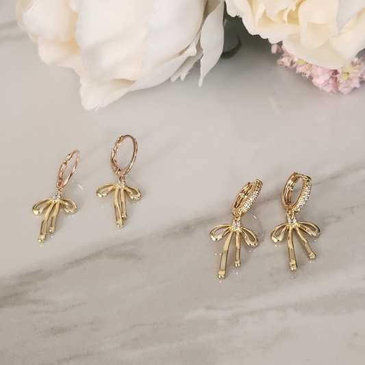 Gold Metal Dainty Bow Dangles