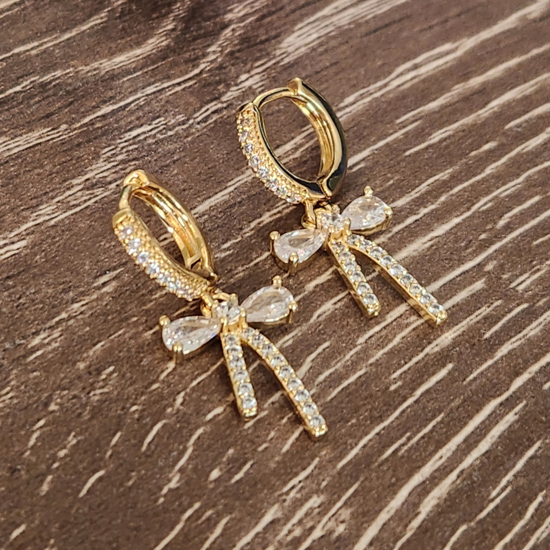 Dainty CZ Gem Bow Dangles