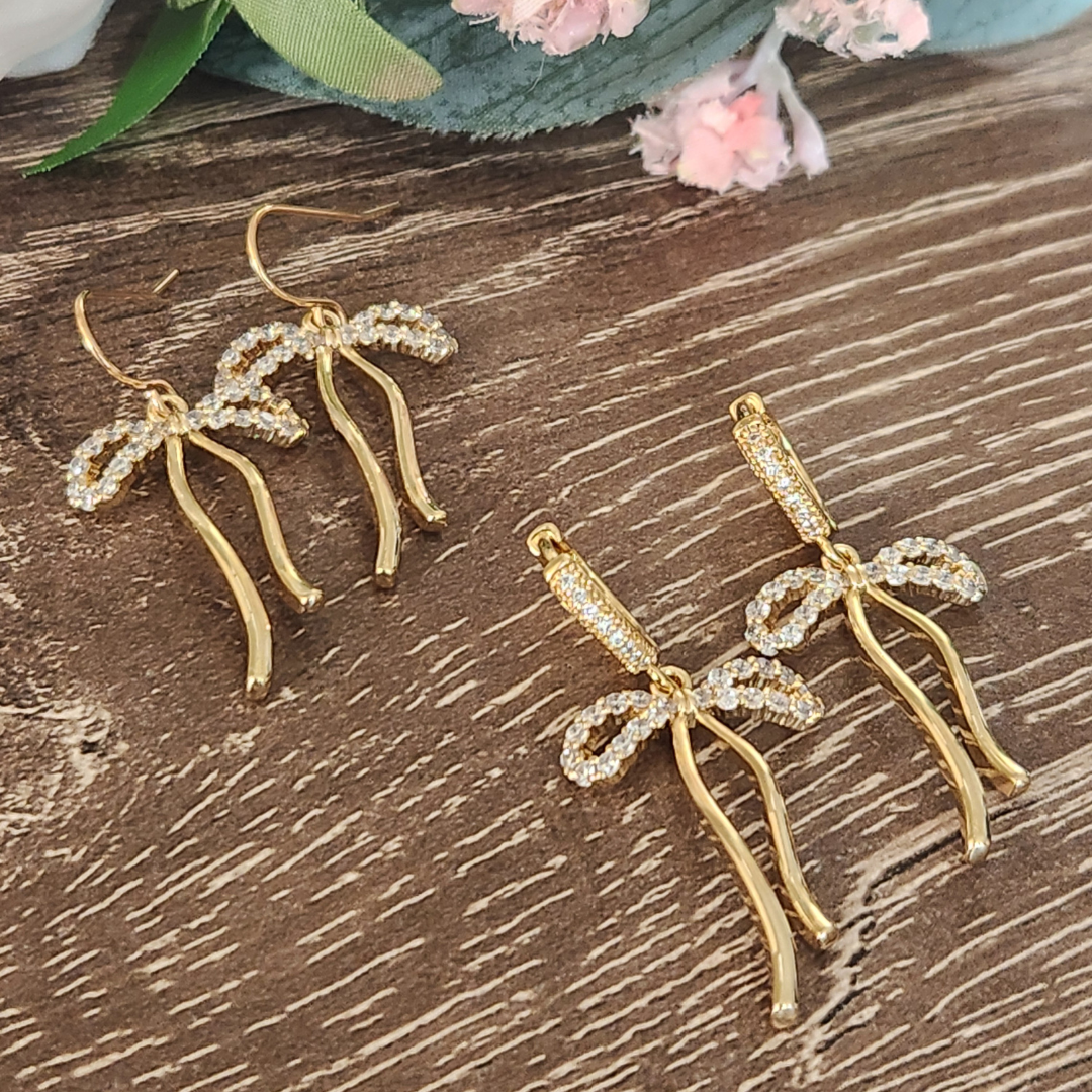 CZ Accent Gold Filled Bow Dangles