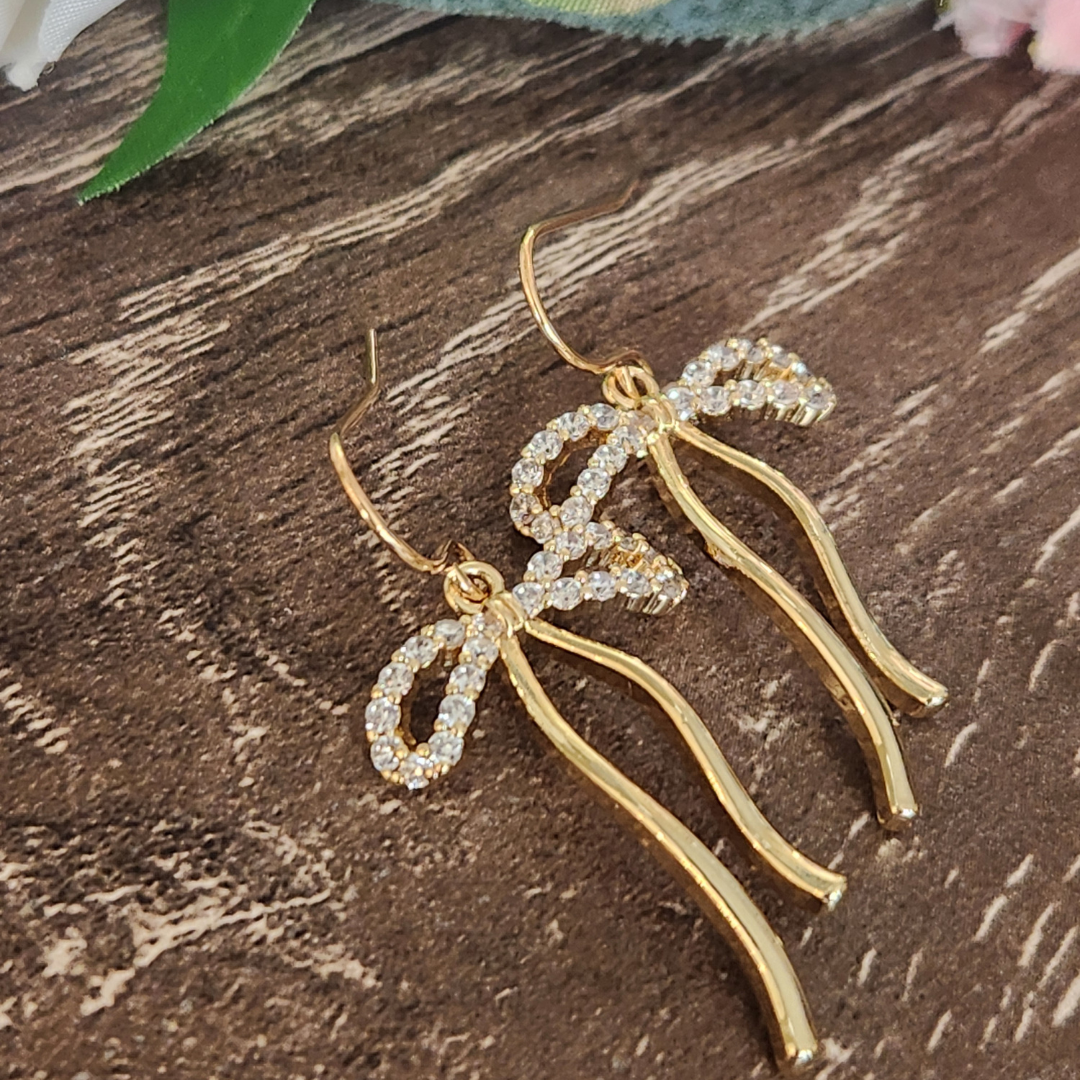 CZ Accent Gold Filled Bow Dangles