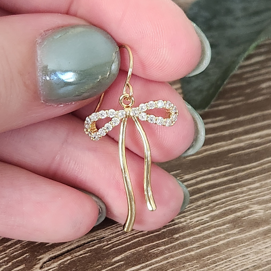 CZ Accent Gold Filled Bow Dangles