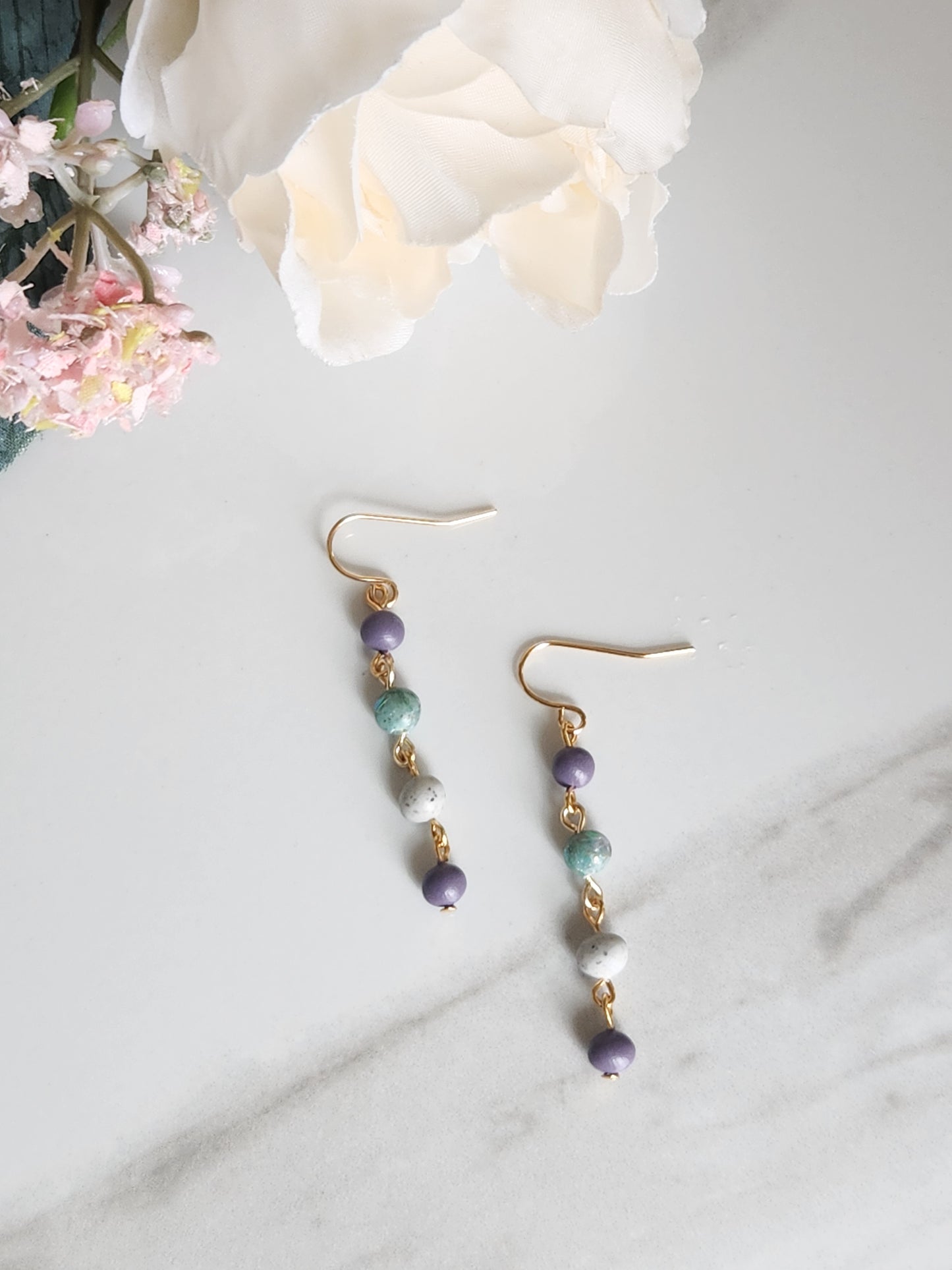 Dainty Clay Beaded Dangle Earrings