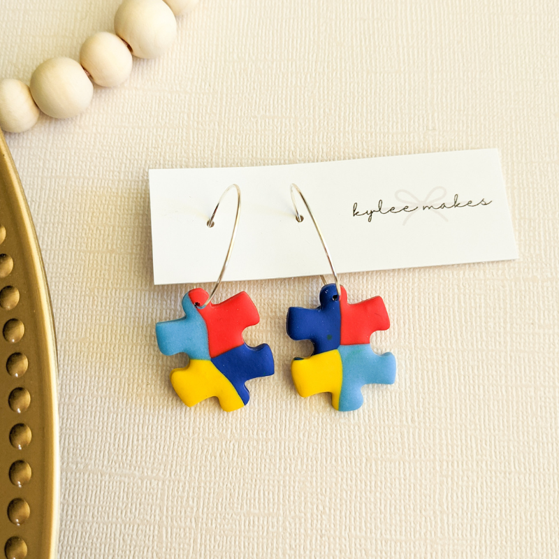 Autism Awareness Earrings, Earrings for Teachers, Lightweight Puzzle Piece Earrings