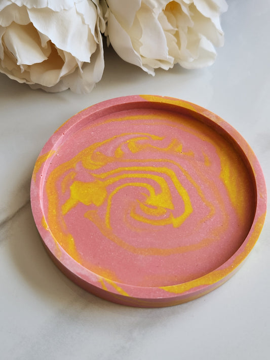 Pink & Yellow Marbled Coaster Tray