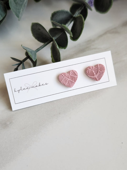 Textured Heart Stud Earrings