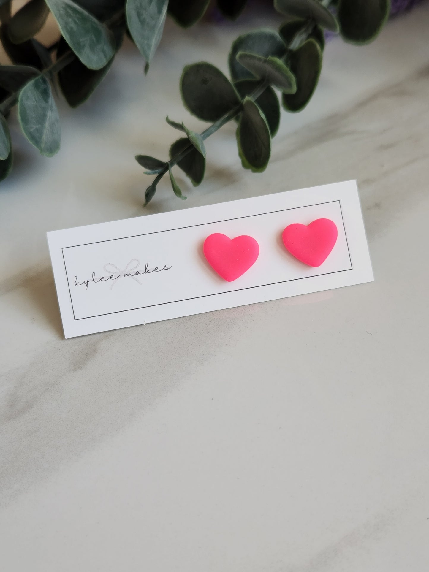 Neon Pink Heart Stud Earrings