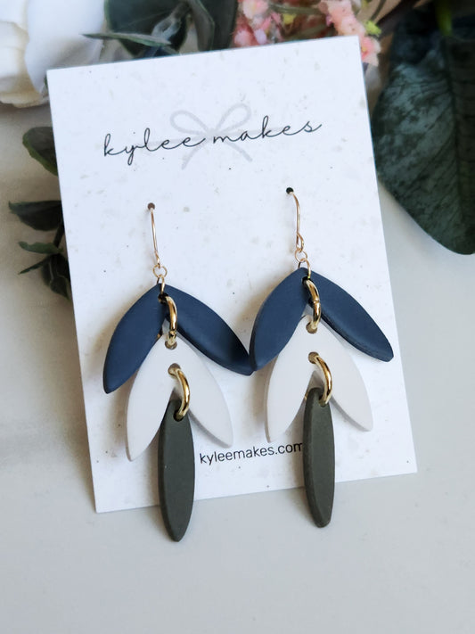Navy, Ivory, and Green Leaf Dangles