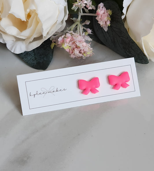 Neon Pink Bow Stud Earrings