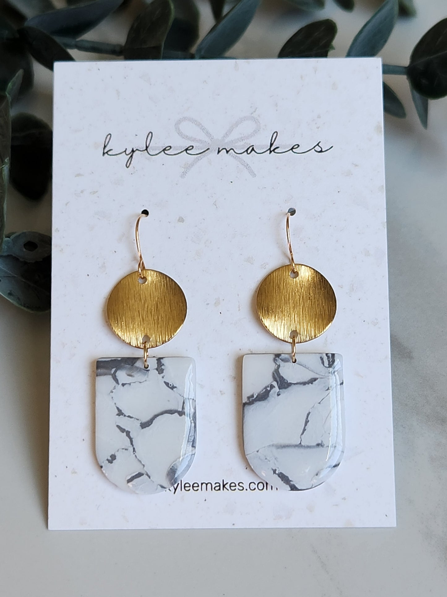 White Marbled & Gold Dangles