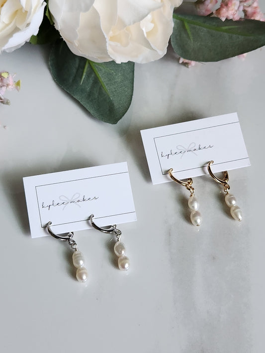 Small Pearl Huggie Dangles